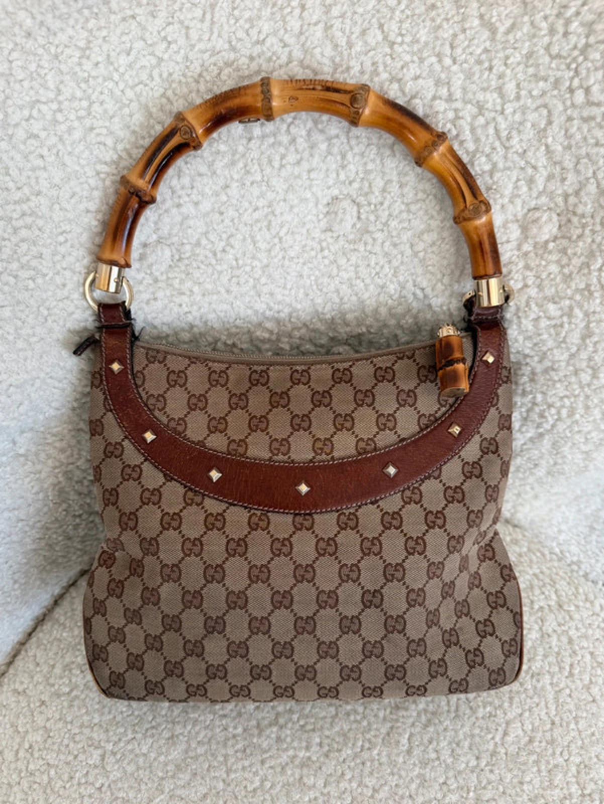 Gucci GG canvas bamboo handle shoulder bag
