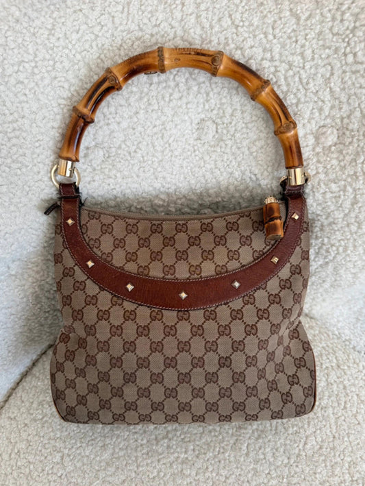 Gucci GG canvas bamboo handle shoulder bag