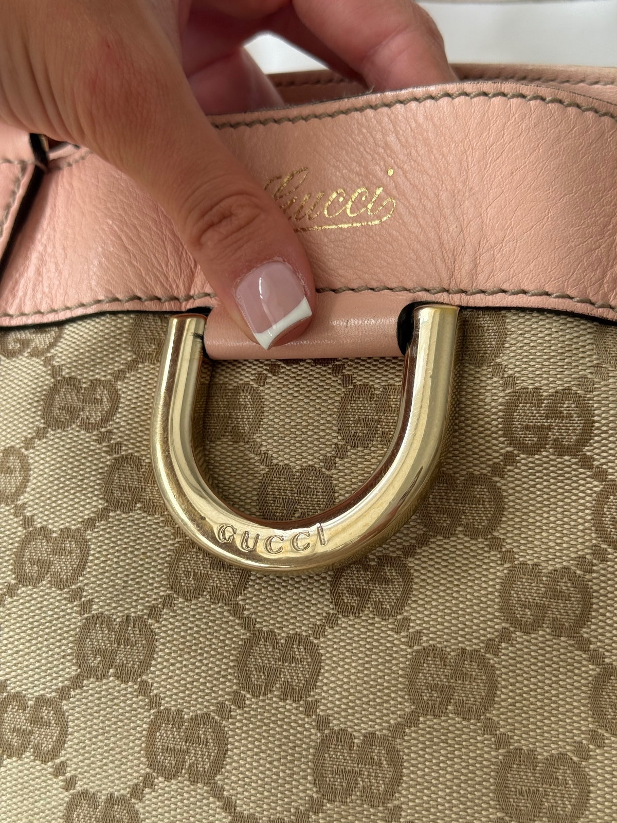 Gucci Pink GG Monogram D-Ring Bucket Bag