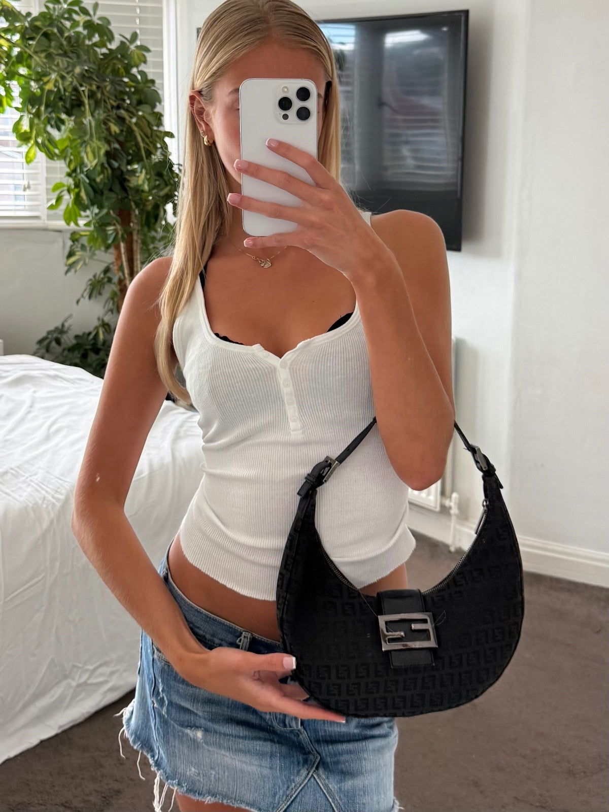 Fendi Black Zucchino Croissant Bag