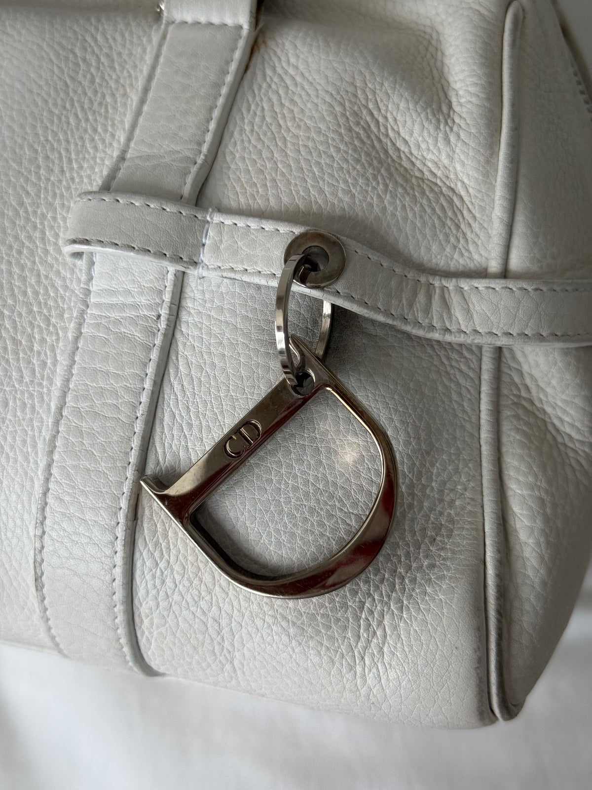 Christian Dior White Leather Spell Out Charm Shoulder Bag