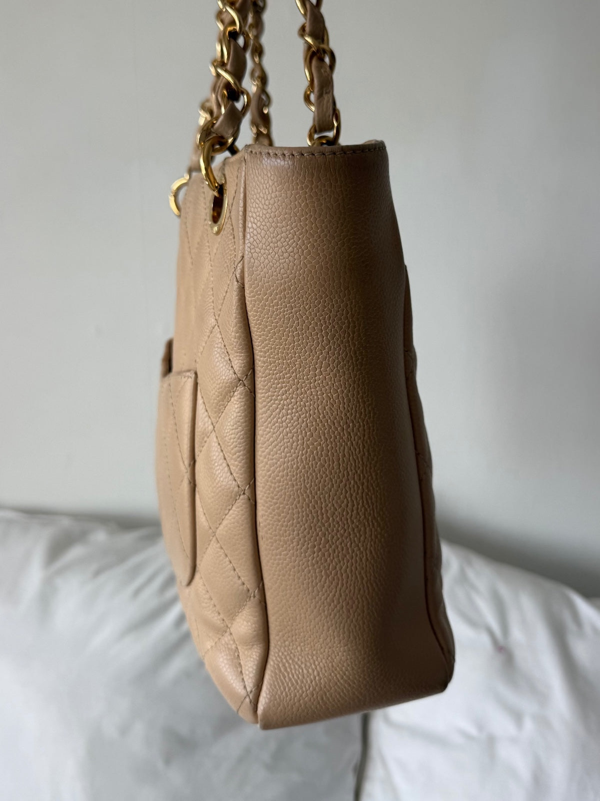 Chanel Beige Caviar Leather Petite Shopping Tote