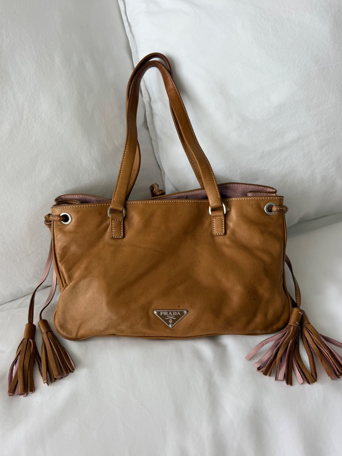 Prada Brown Leather Tassel Shoulder Bag