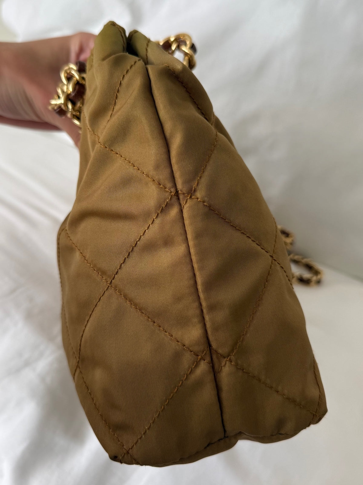 Vintage Prada Olive Green Quilted Nylon crossbody Bag