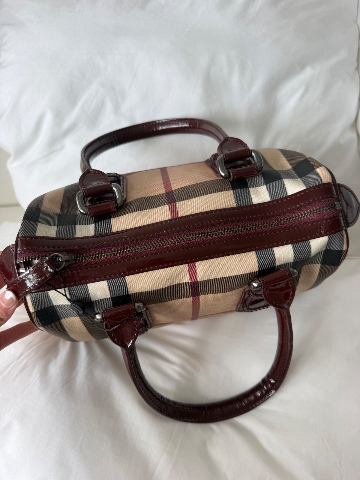 Burberry Berry Patent Nova Check Chester Bowling Bag