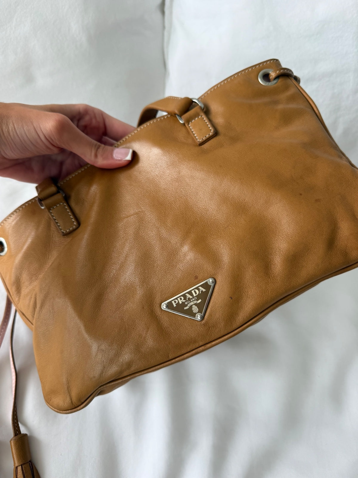 Prada Brown Leather Tassel Shoulder Bag