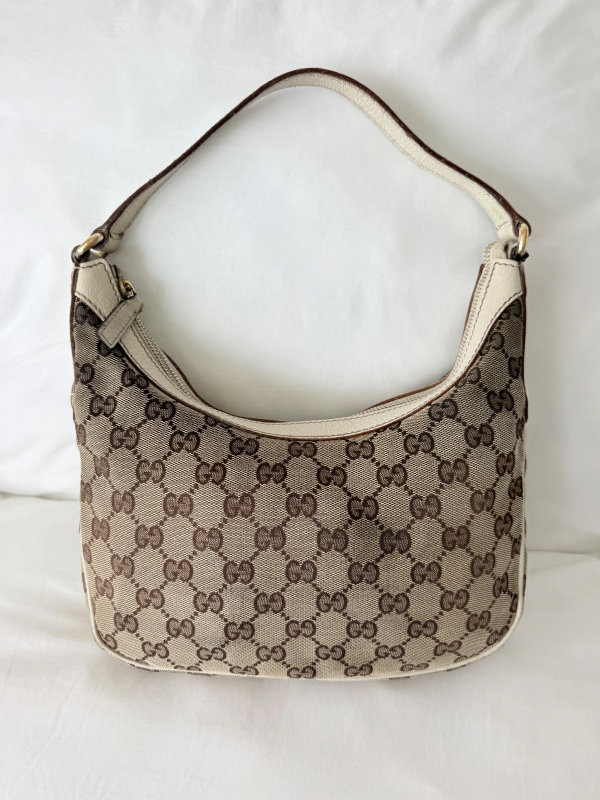 Gucci Ivory Small Monogram Canvas Hobo Bag