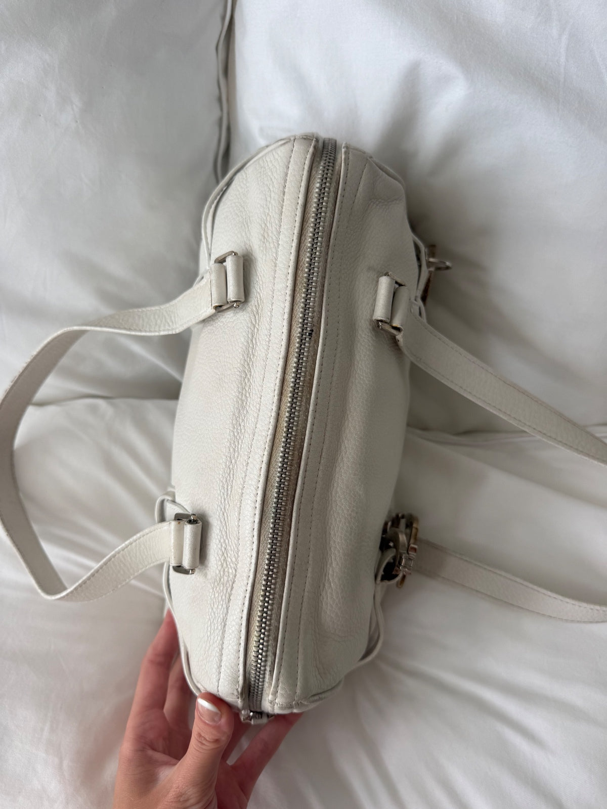 Christian Dior White Leather Spell Out Charm Shoulder Bag