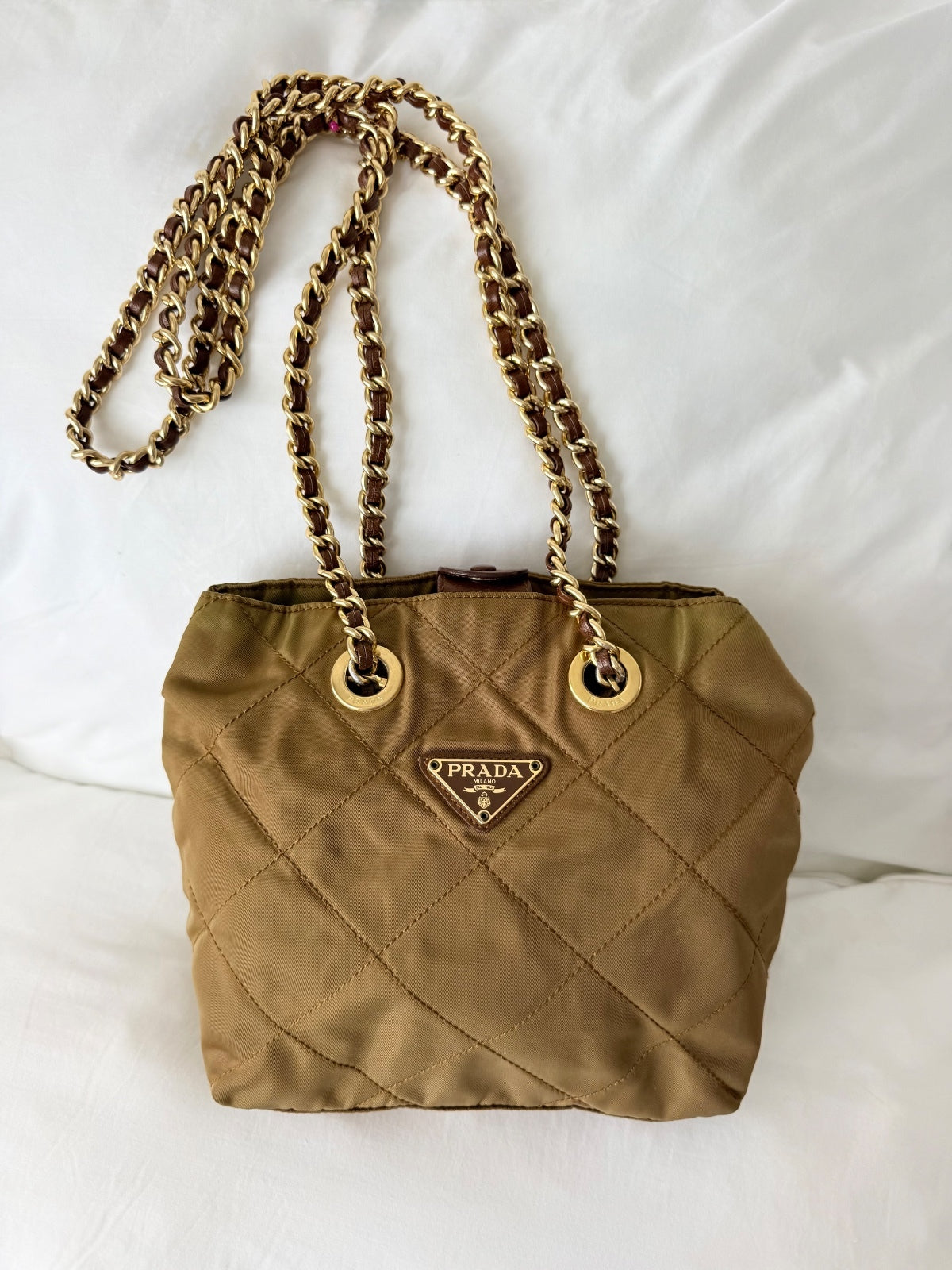 Vintage Prada Olive Green Quilted Nylon crossbody Bag