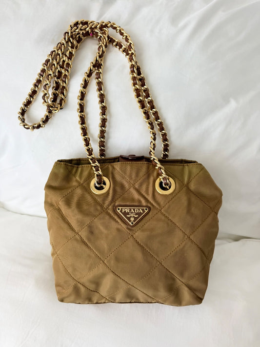 Vintage Prada Olive Green Quilted Nylon crossbody Bag