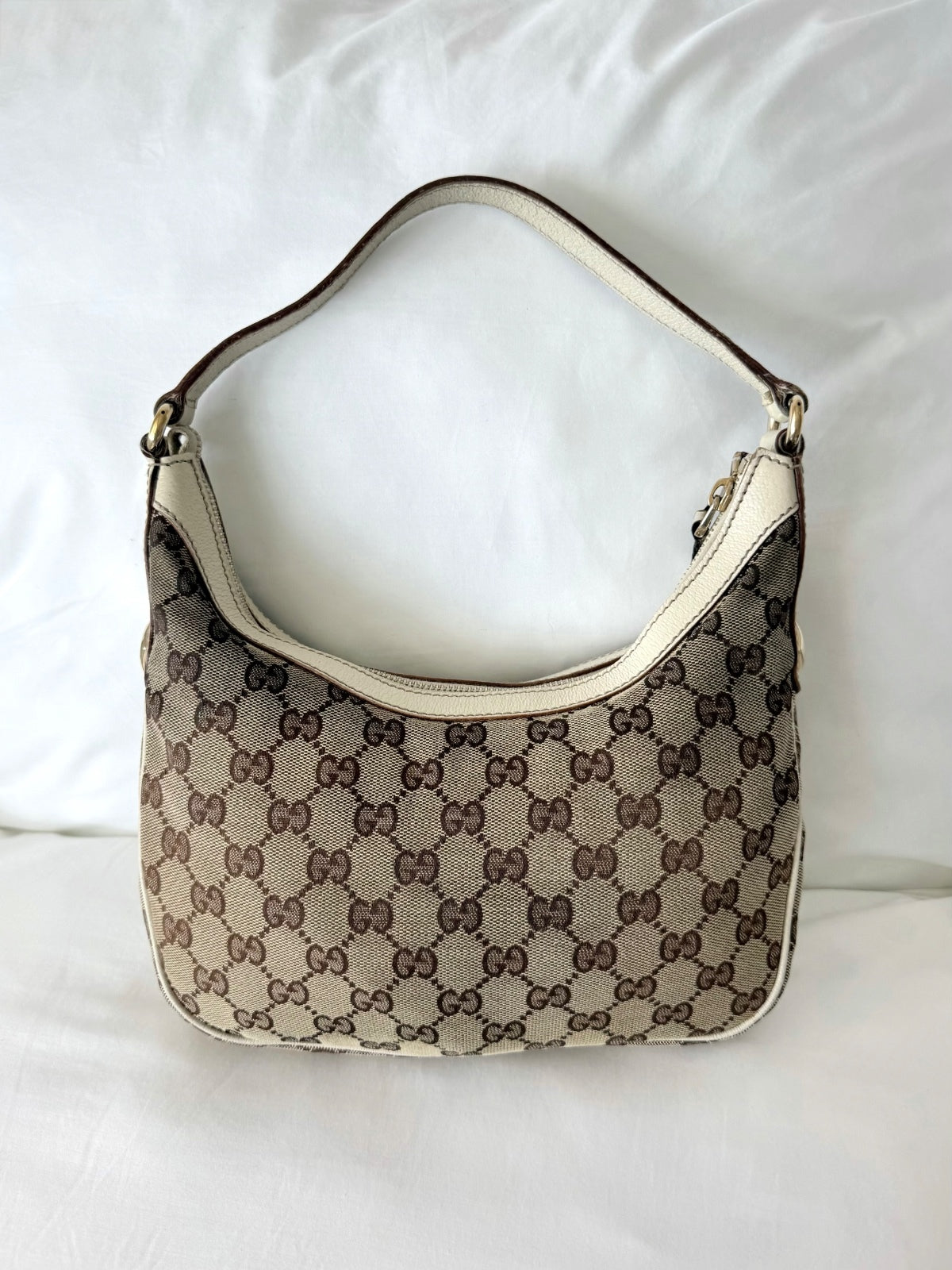 Gucci Ivory Small Monogram Canvas Hobo Bag