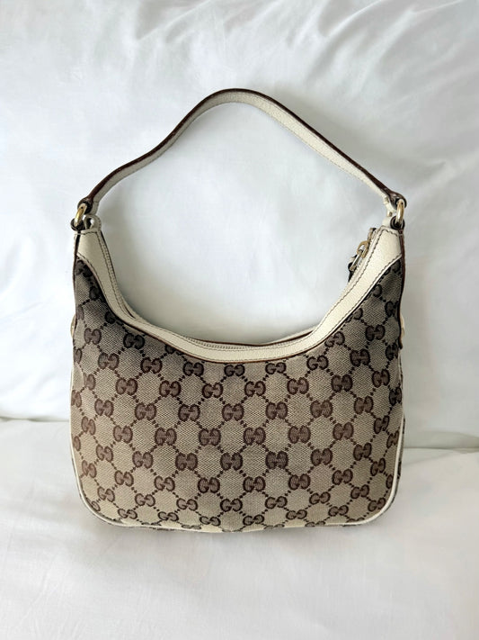 Gucci Ivory Small Monogram Canvas Hobo Bag