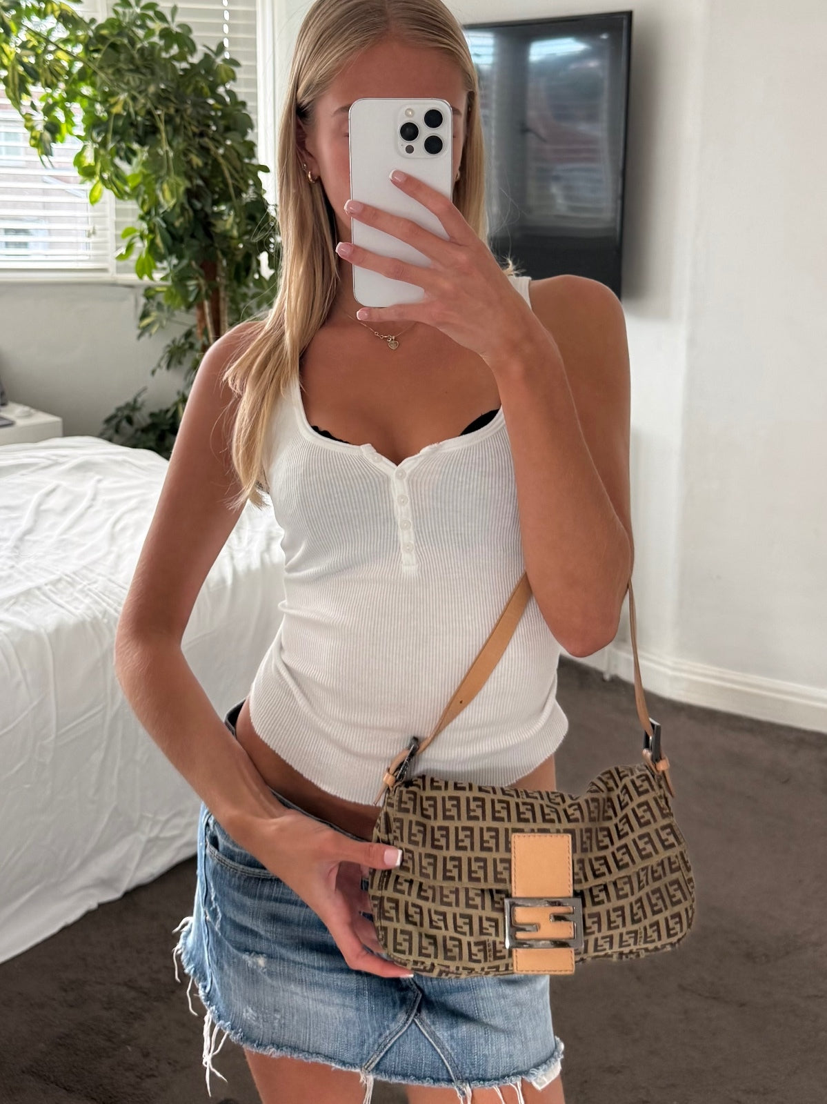 Fendi Brown Zucca Monogram Baguette Bag