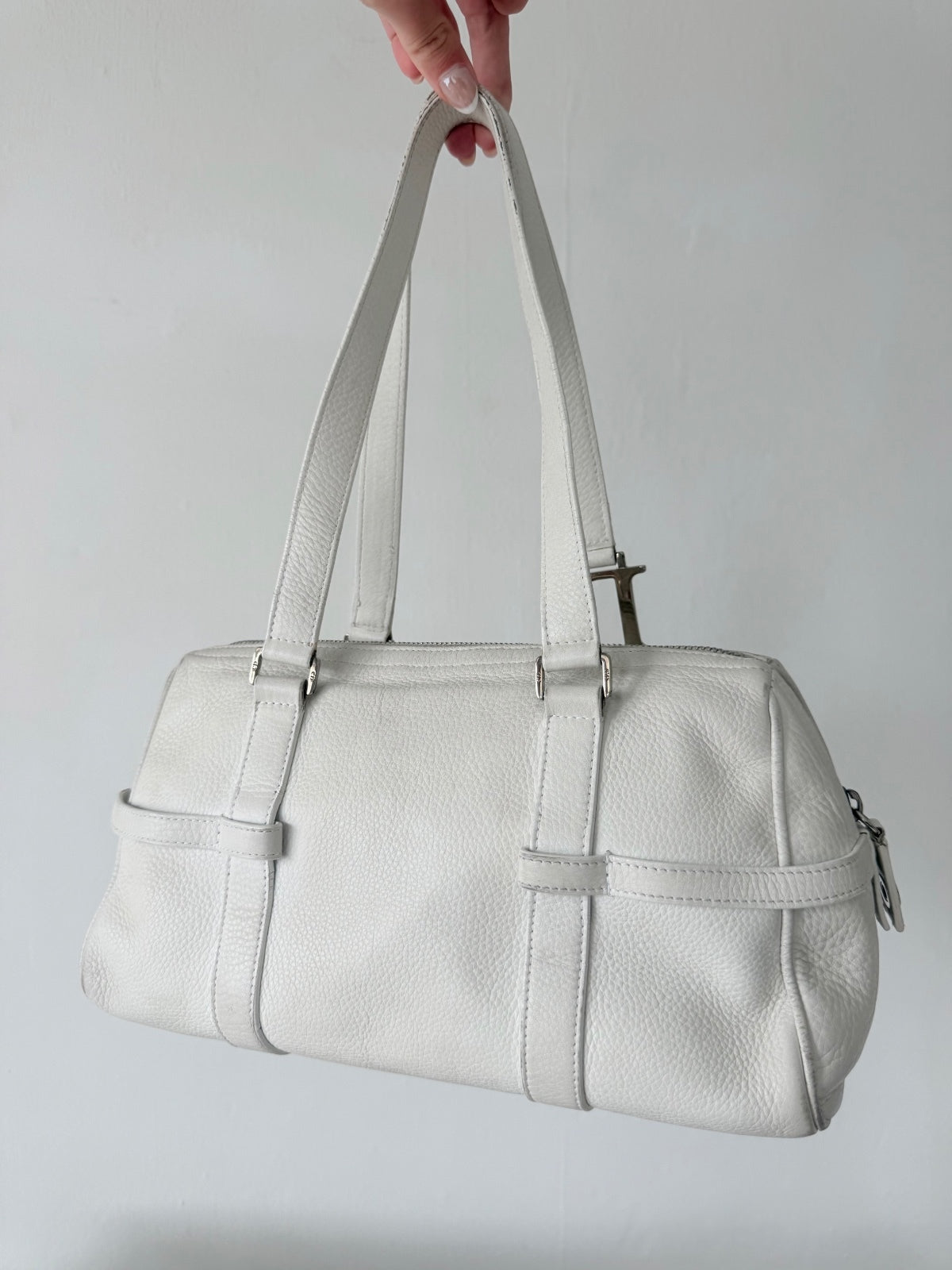 Christian Dior White Leather Spell Out Charm Shoulder Bag