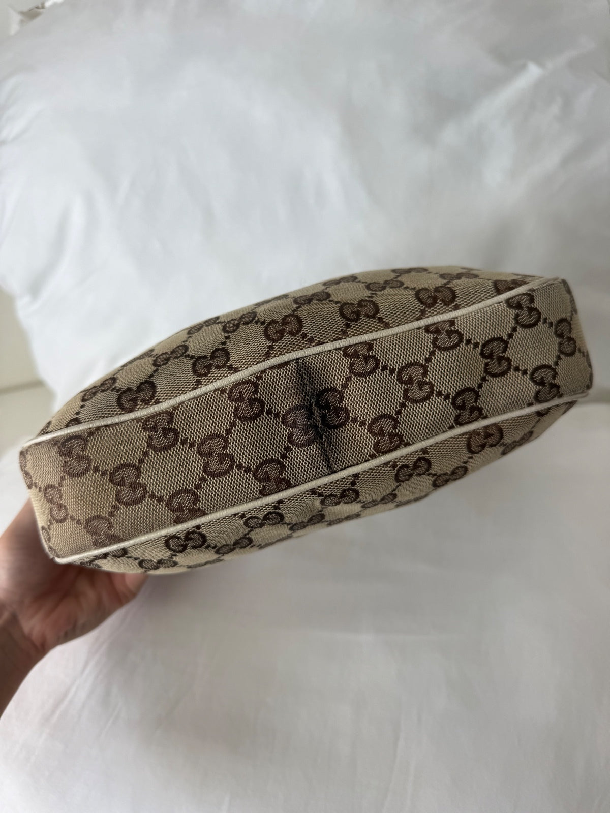 Gucci Ivory Small Monogram Canvas Hobo Bag