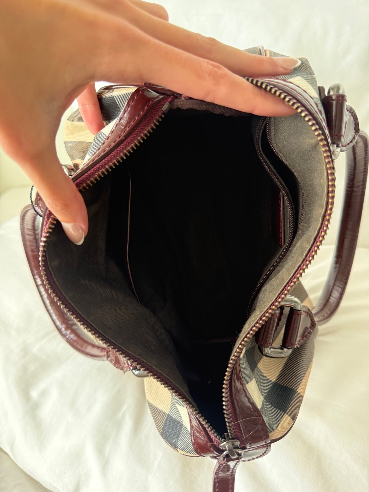 Burberry Berry Patent Nova Check Chester Bowling Bag