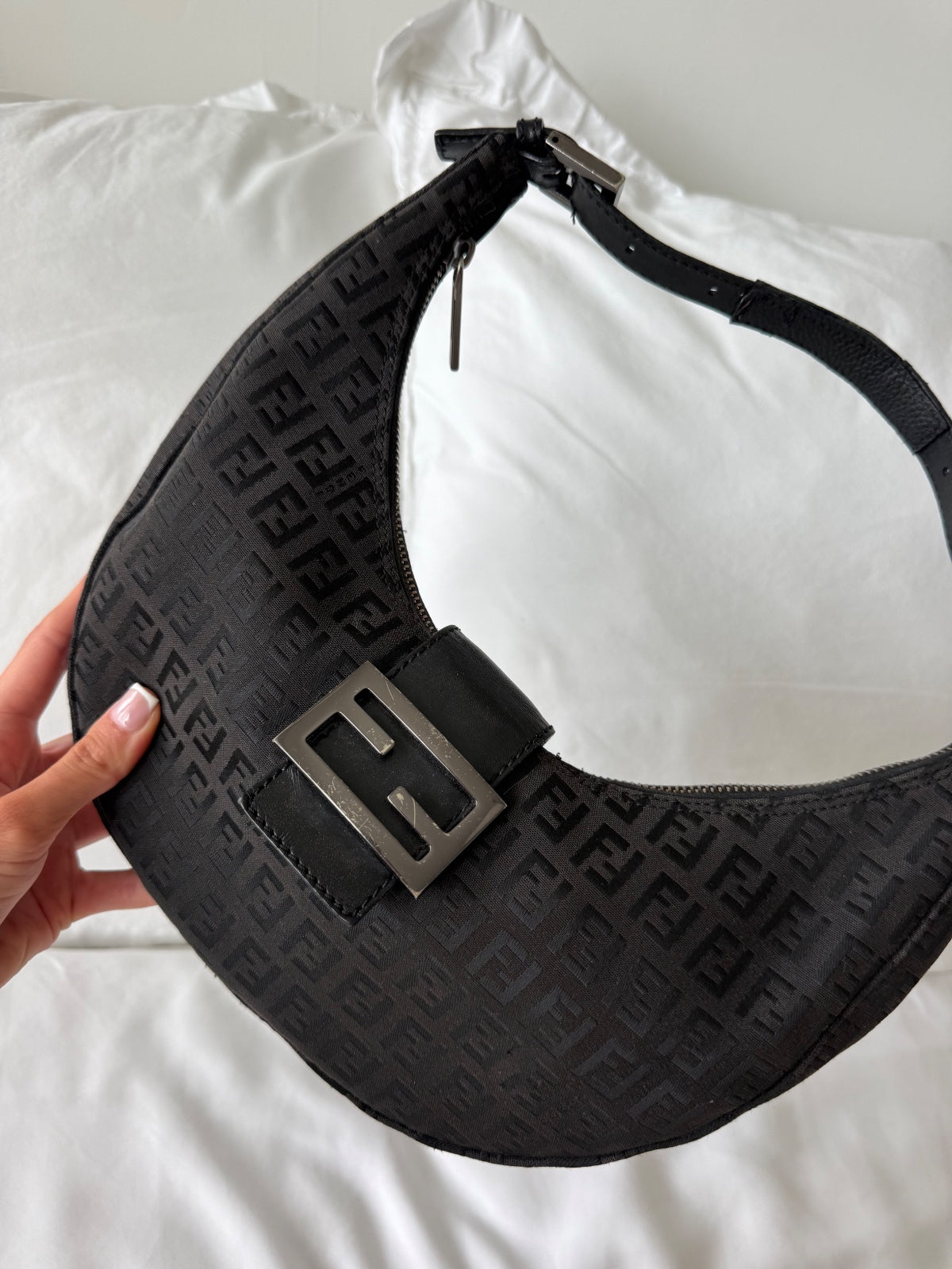 Fendi Black Zucchino Croissant Bag