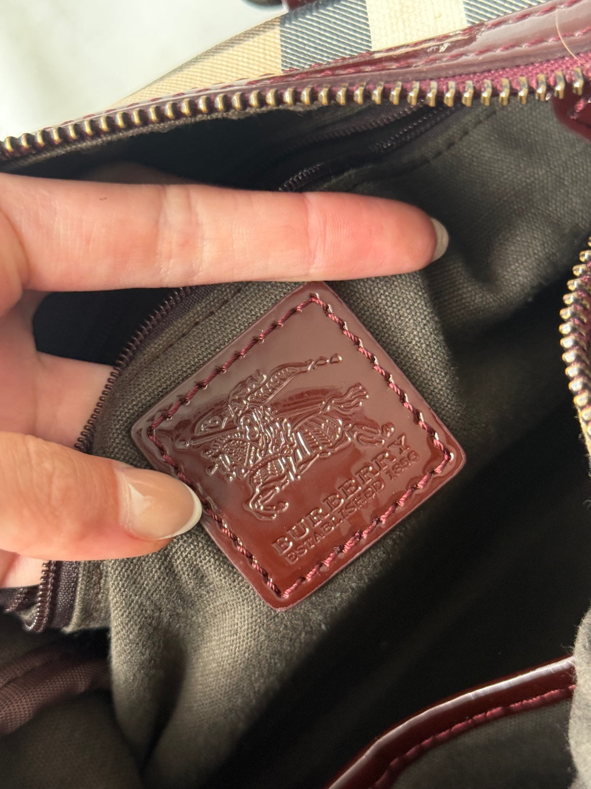 Burberry Berry Patent Nova Check Chester Bowling Bag