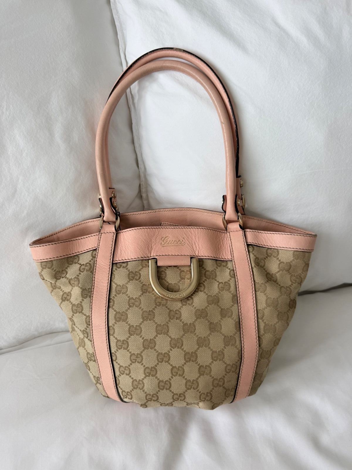 Gucci Pink GG Monogram D-Ring Bucket Bag