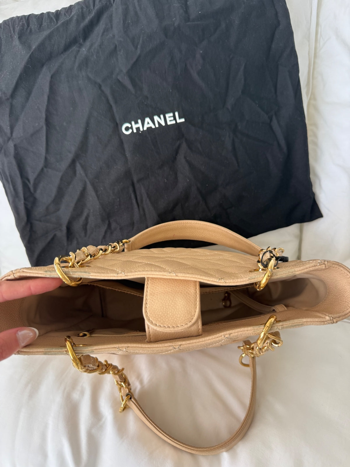 Chanel Beige Caviar Leather Petite Shopping Tote