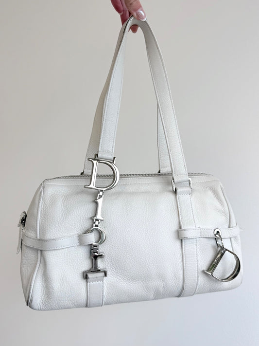 Christian Dior White Leather Spell Out Charm Shoulder Bag