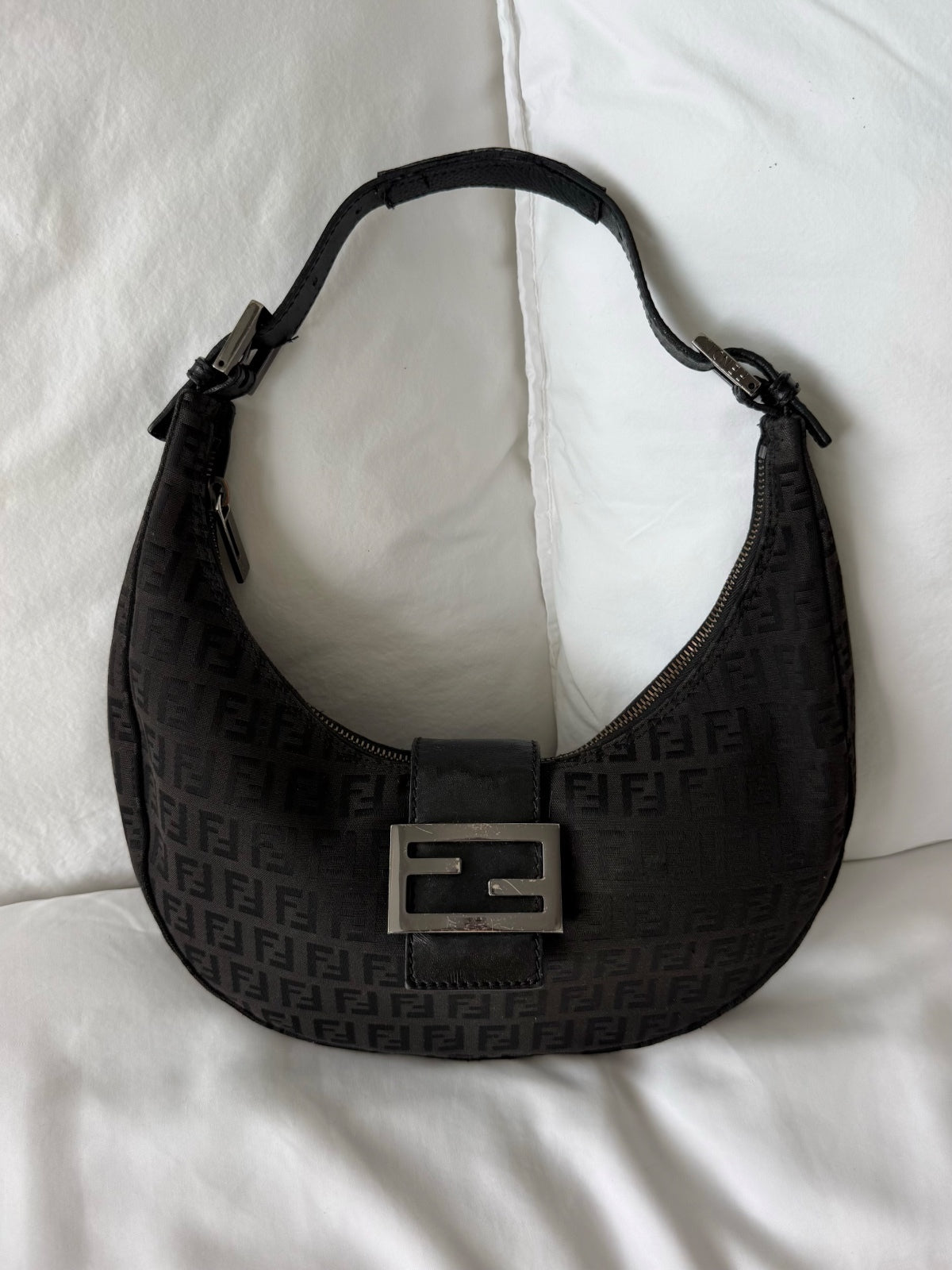 Fendi Black Zucchino Croissant Bag
