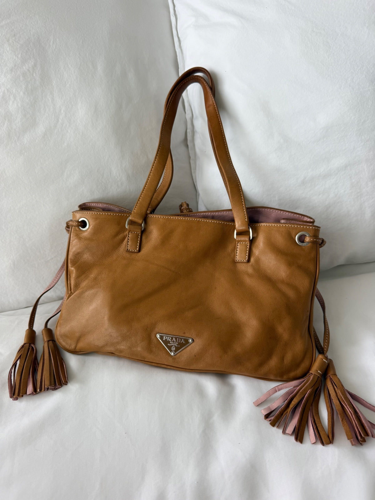 Prada Brown Leather Tassel Shoulder Bag