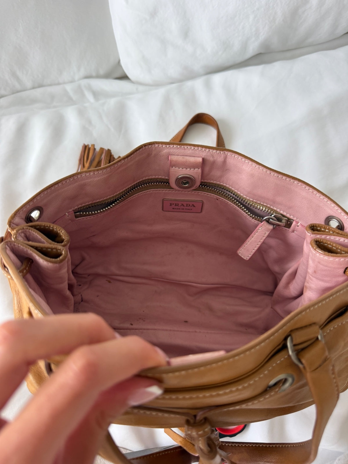 Prada Brown Leather Tassel Shoulder Bag