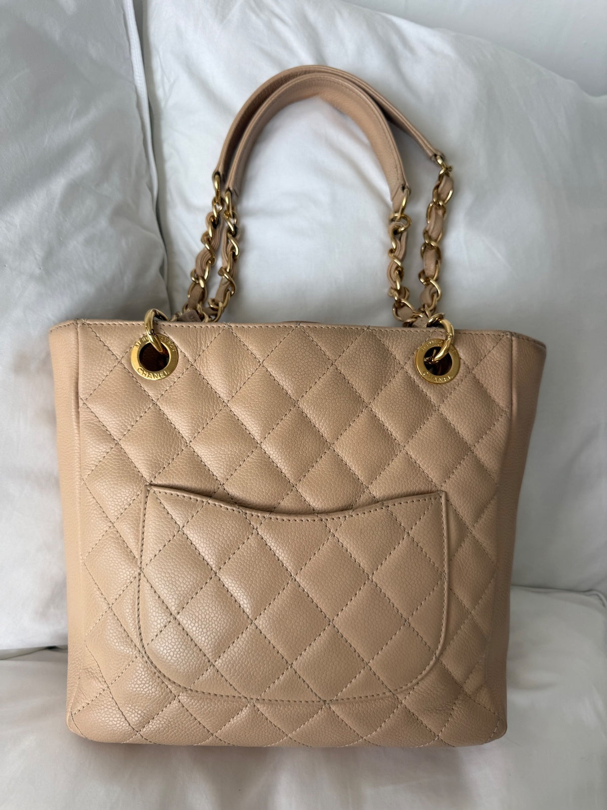 Chanel Beige Caviar Leather Petite Shopping Tote