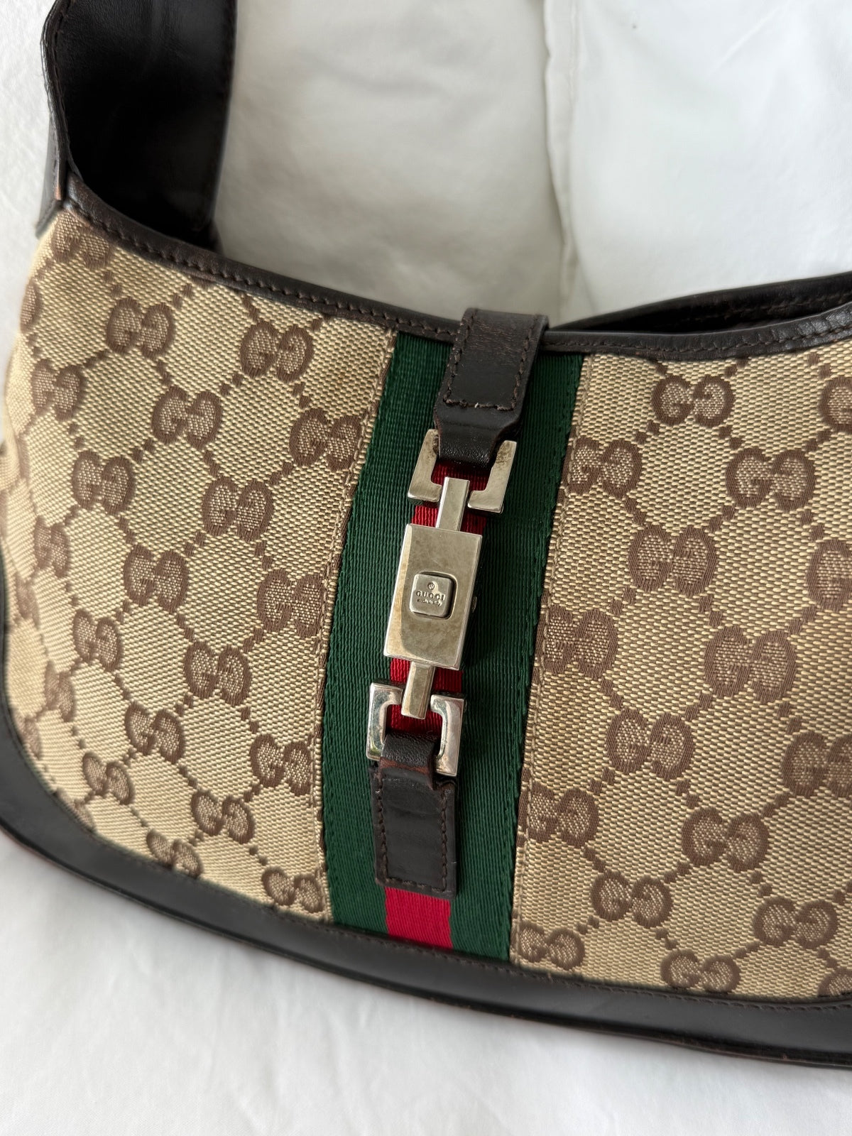 Gucci GG Monogram Web Stripe Jackie Shoulder Bag