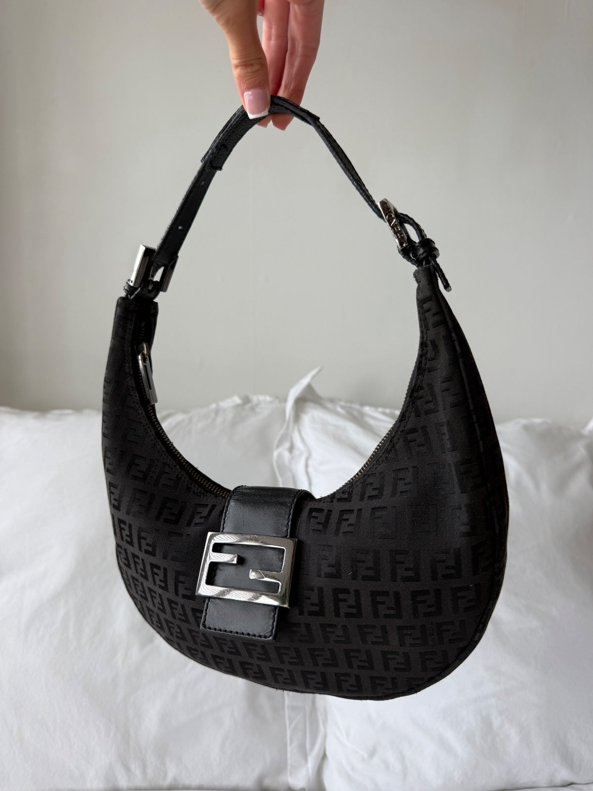 Fendi Black Zucchino Croissant Bag