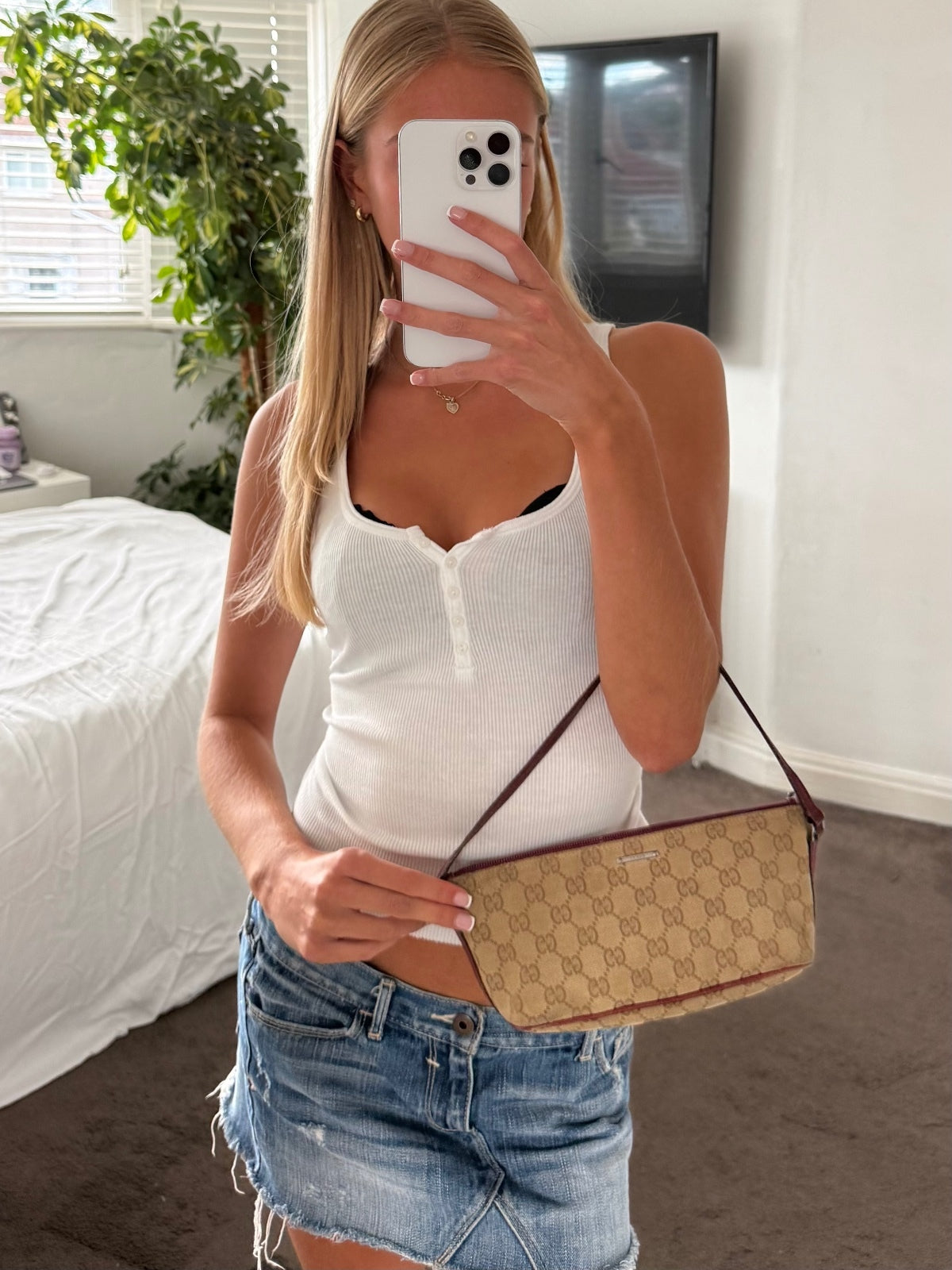 Gucci Beige GG Monogram Pochette Bag