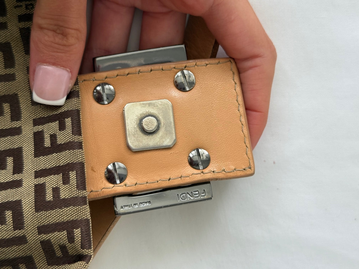 Fendi Brown Zucca Monogram Baguette Bag