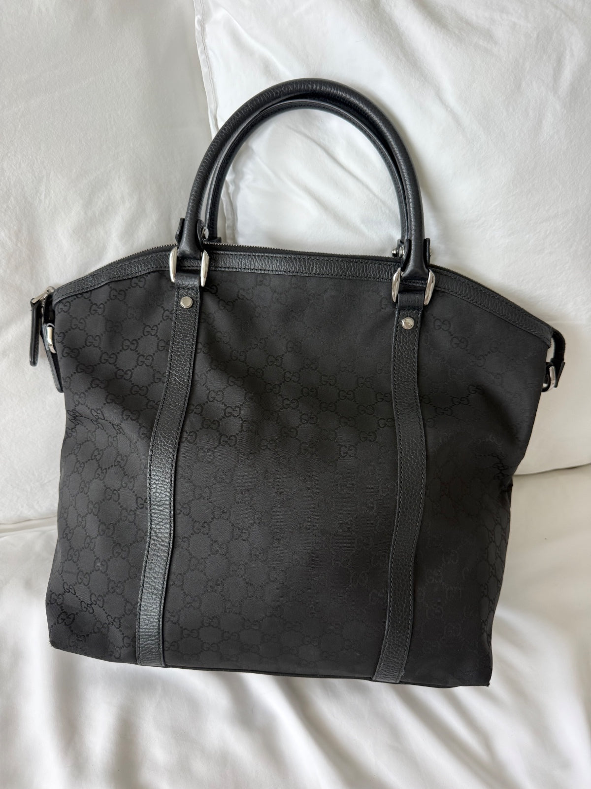 Gucci Black GG Monogram Charm Tote Bag