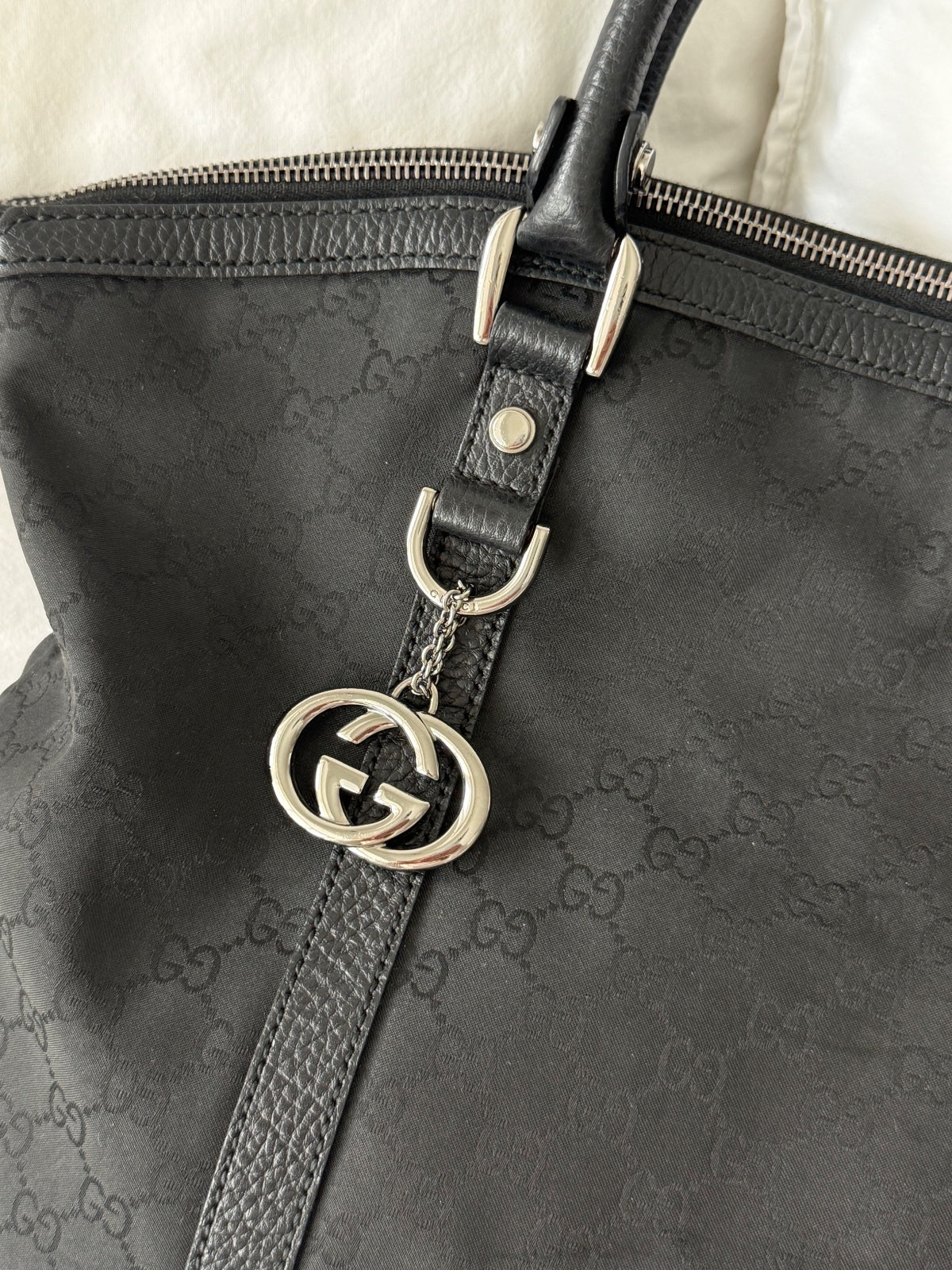 Gucci Black GG Monogram Charm Tote Bag