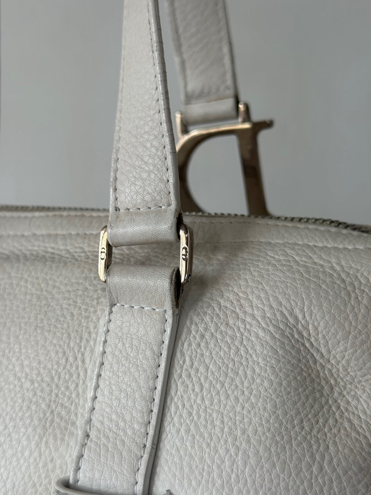 Christian Dior White Leather Spell Out Charm Shoulder Bag
