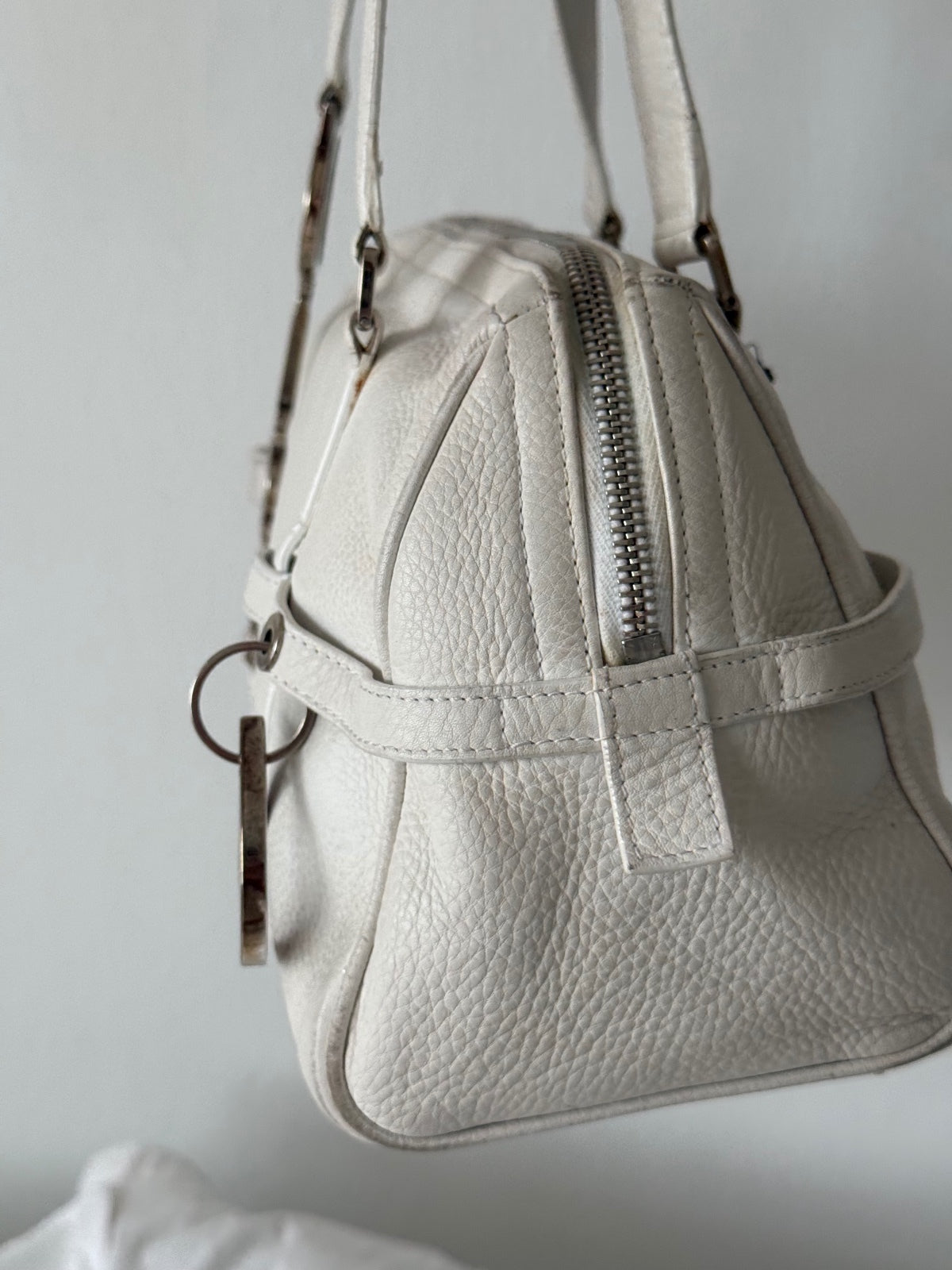 Christian Dior White Leather Spell Out Charm Shoulder Bag