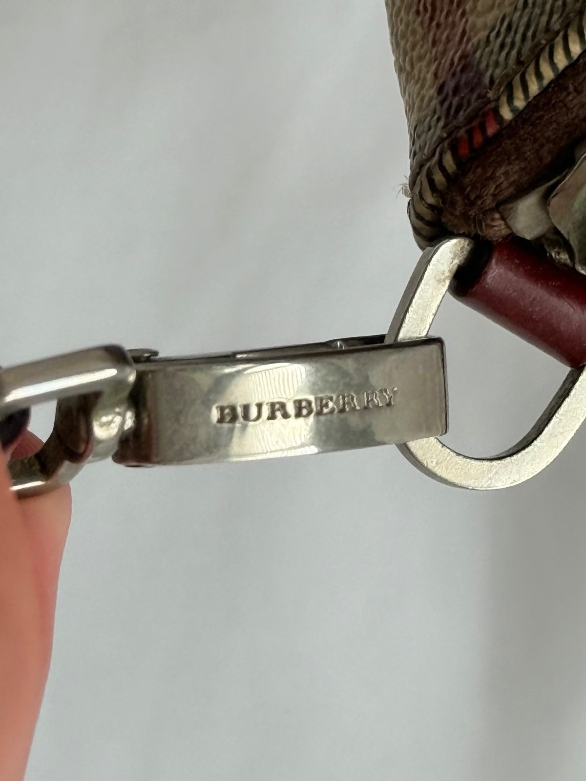 Burberry Nova Check Burgundy Leather Pochette Bag