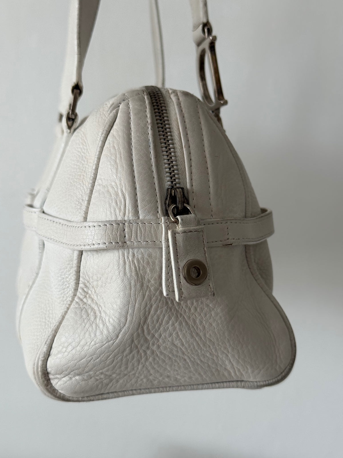 Christian Dior White Leather Spell Out Charm Shoulder Bag
