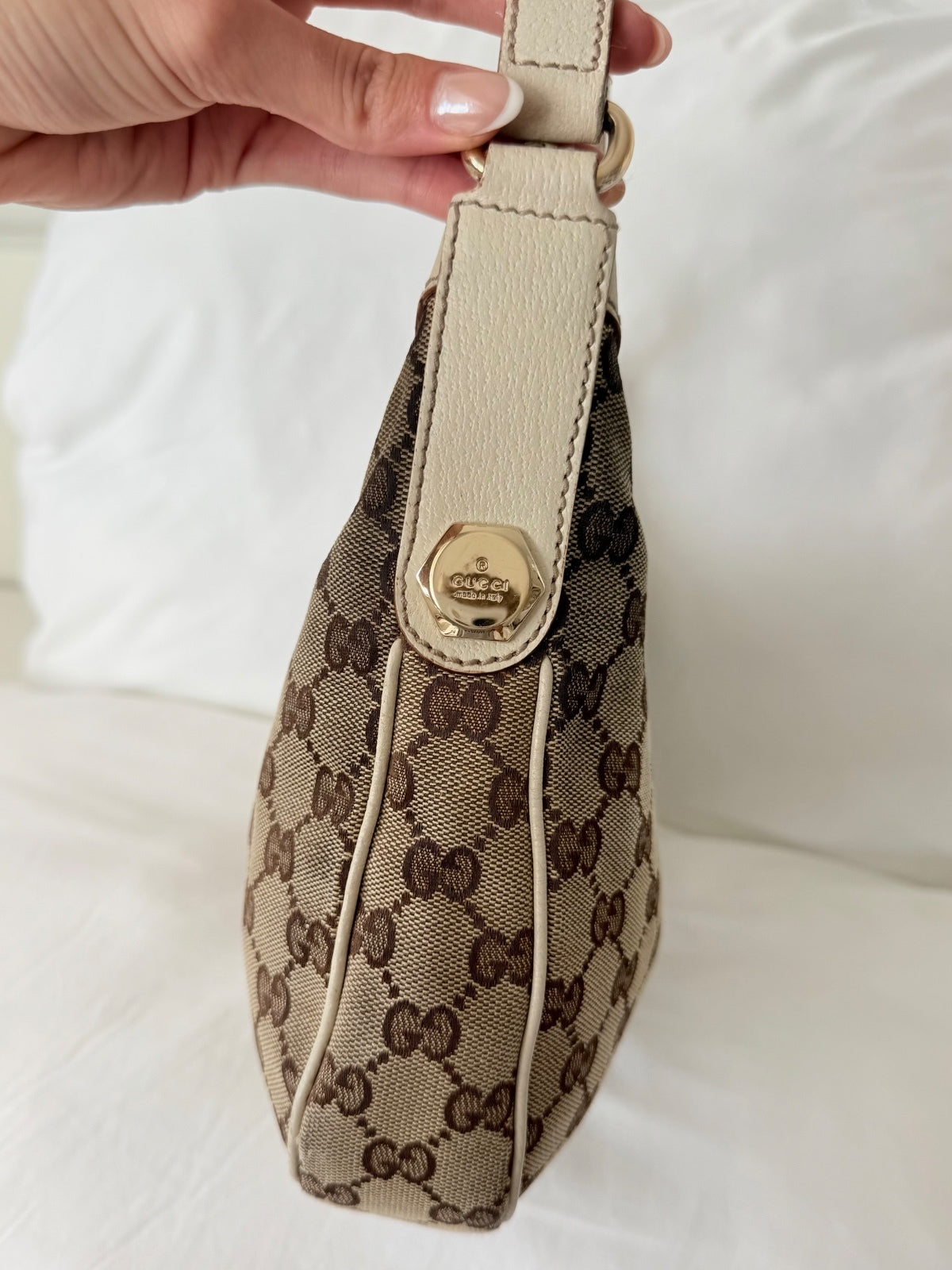Gucci Ivory Small Monogram Canvas Hobo Bag