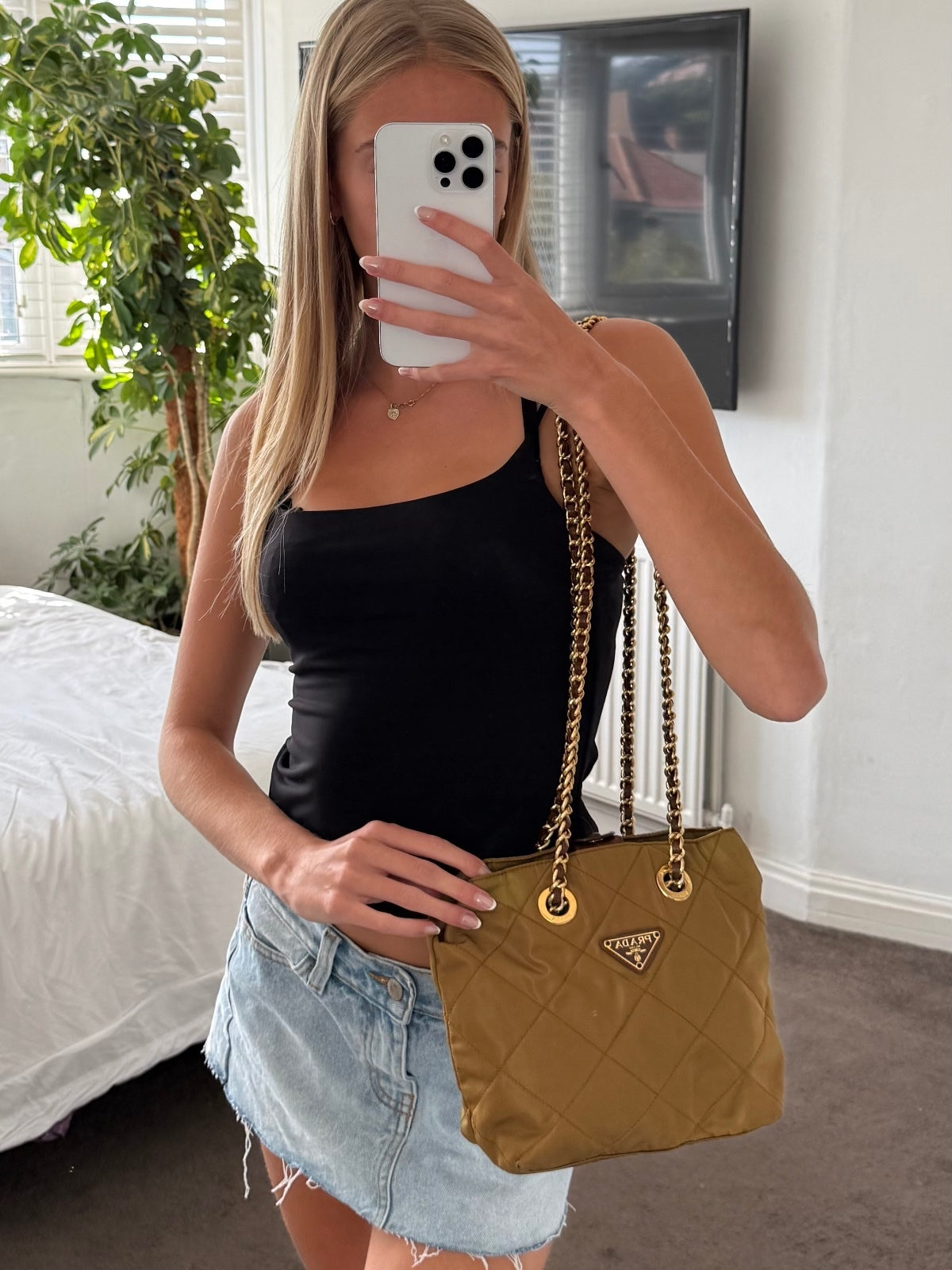 Vintage Prada Olive Green Quilted Nylon crossbody Bag