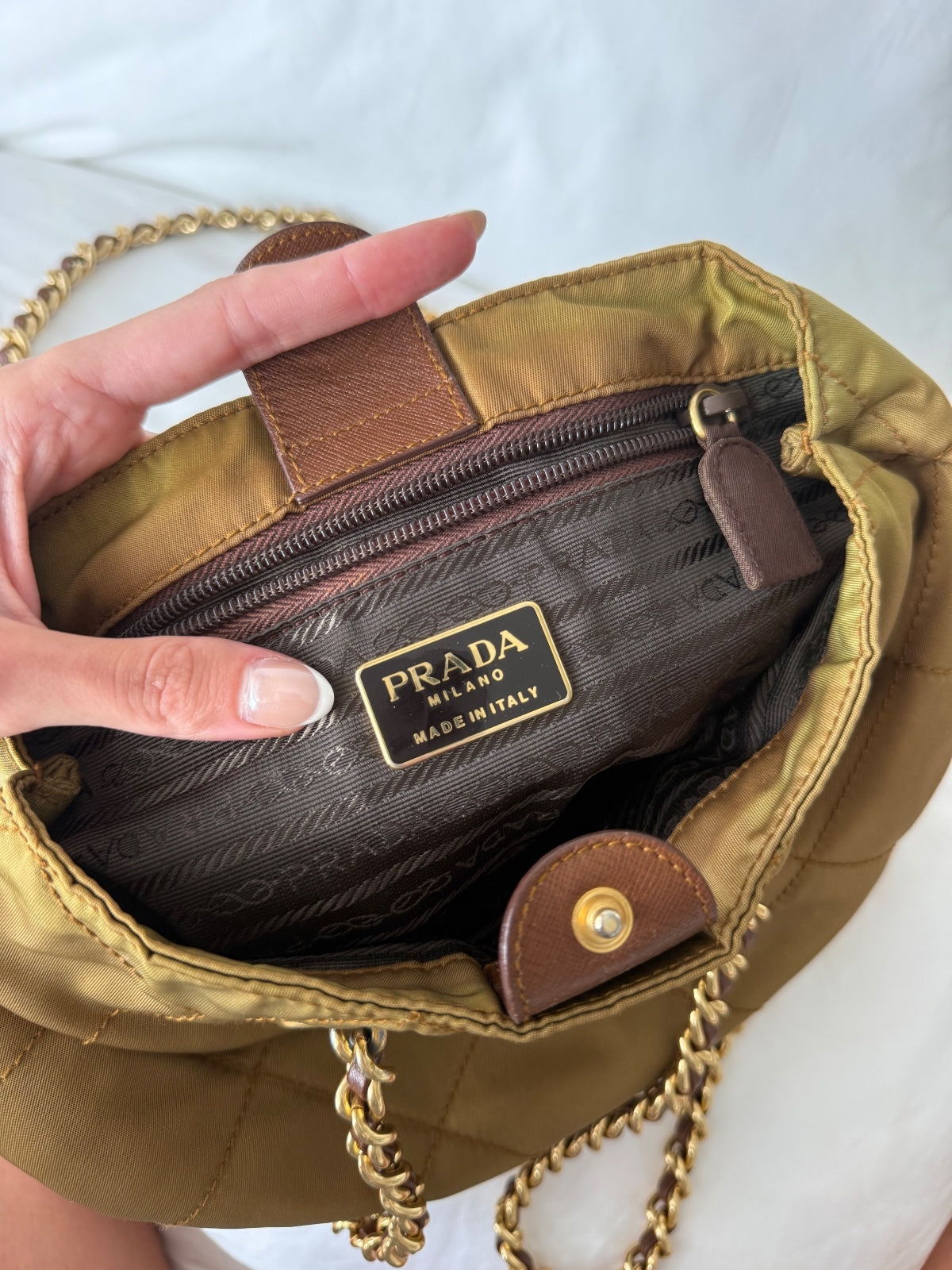 Vintage Prada Olive Green Quilted Nylon crossbody Bag