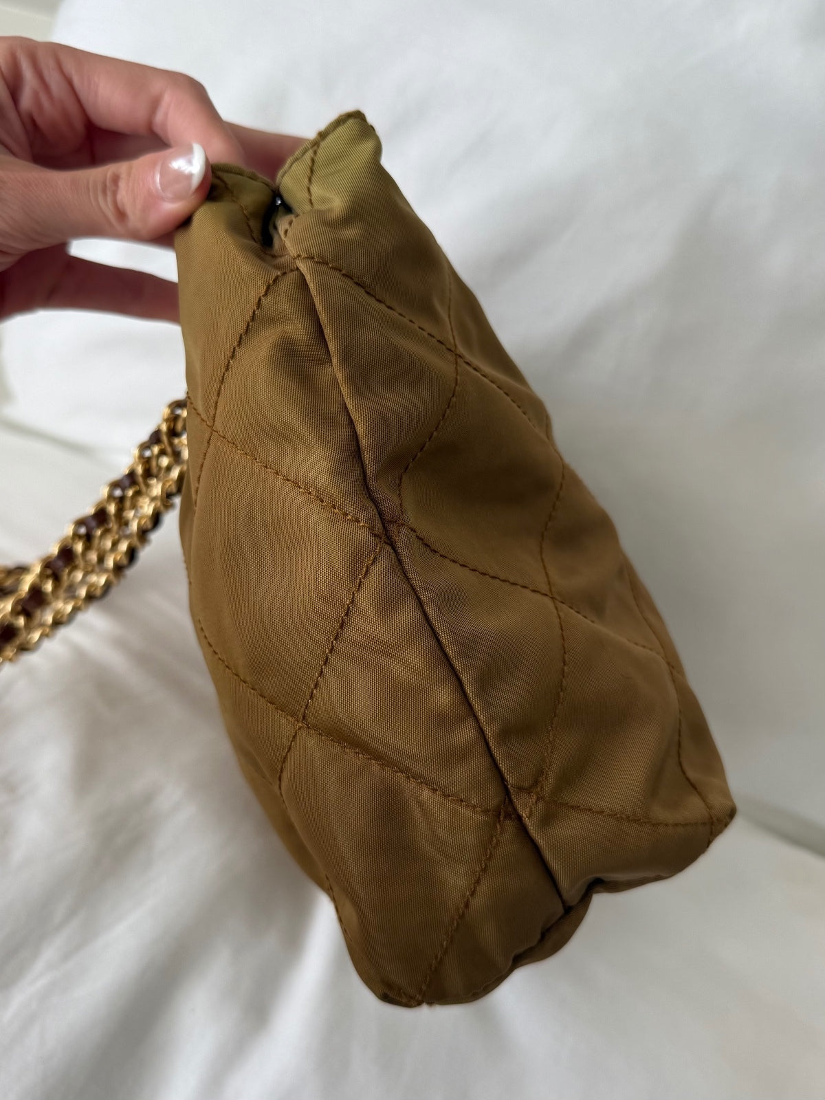 Vintage Prada Olive Green Quilted Nylon crossbody Bag