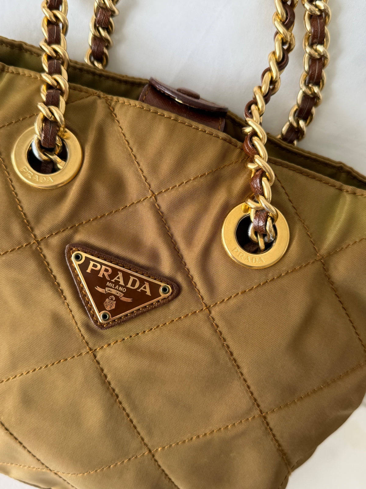 Vintage Prada Olive Green Quilted Nylon crossbody Bag