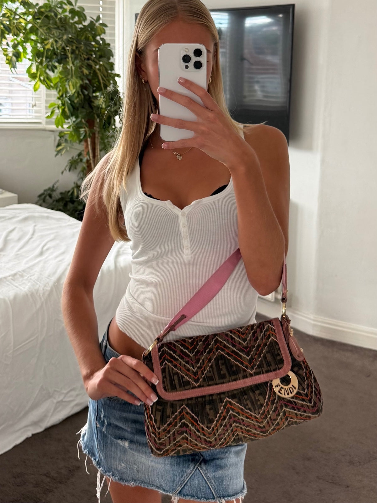 Fendi Zucca Monogram Embroidered Shoulder Bag
