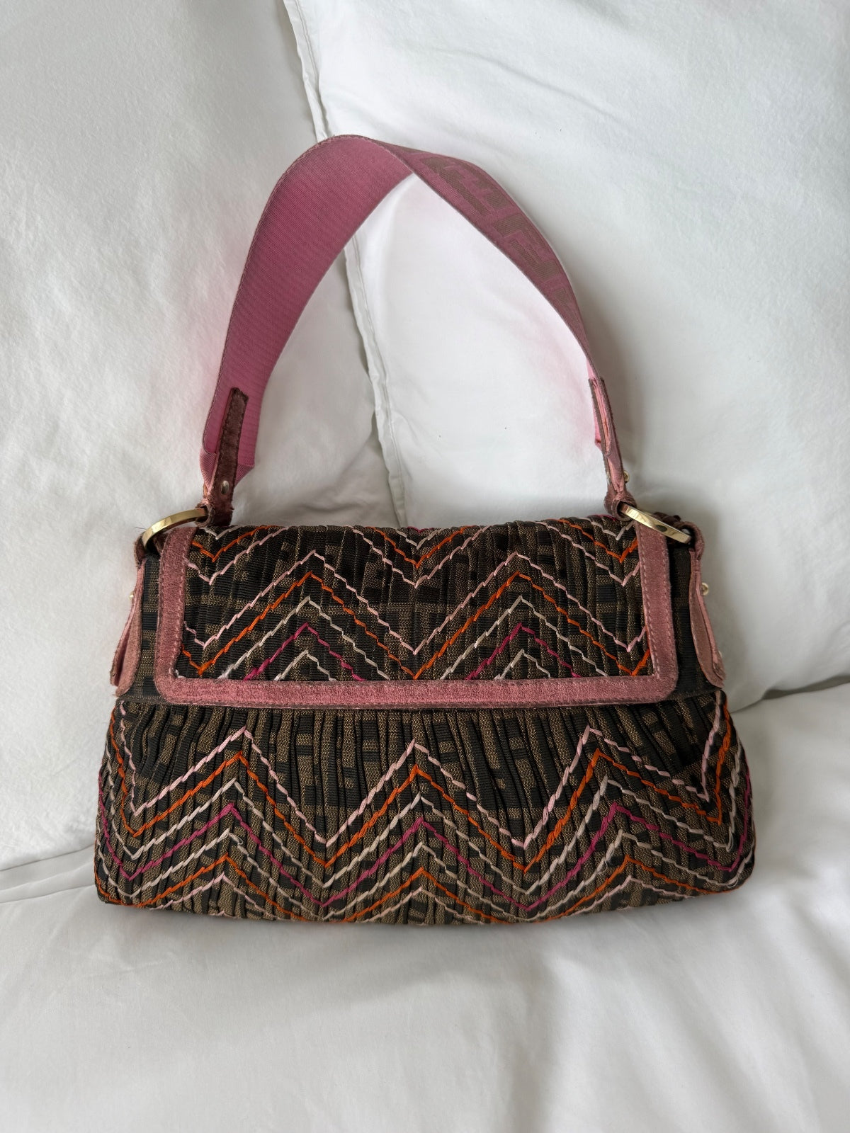 Fendi Zucca Monogram Embroidered Shoulder Bag