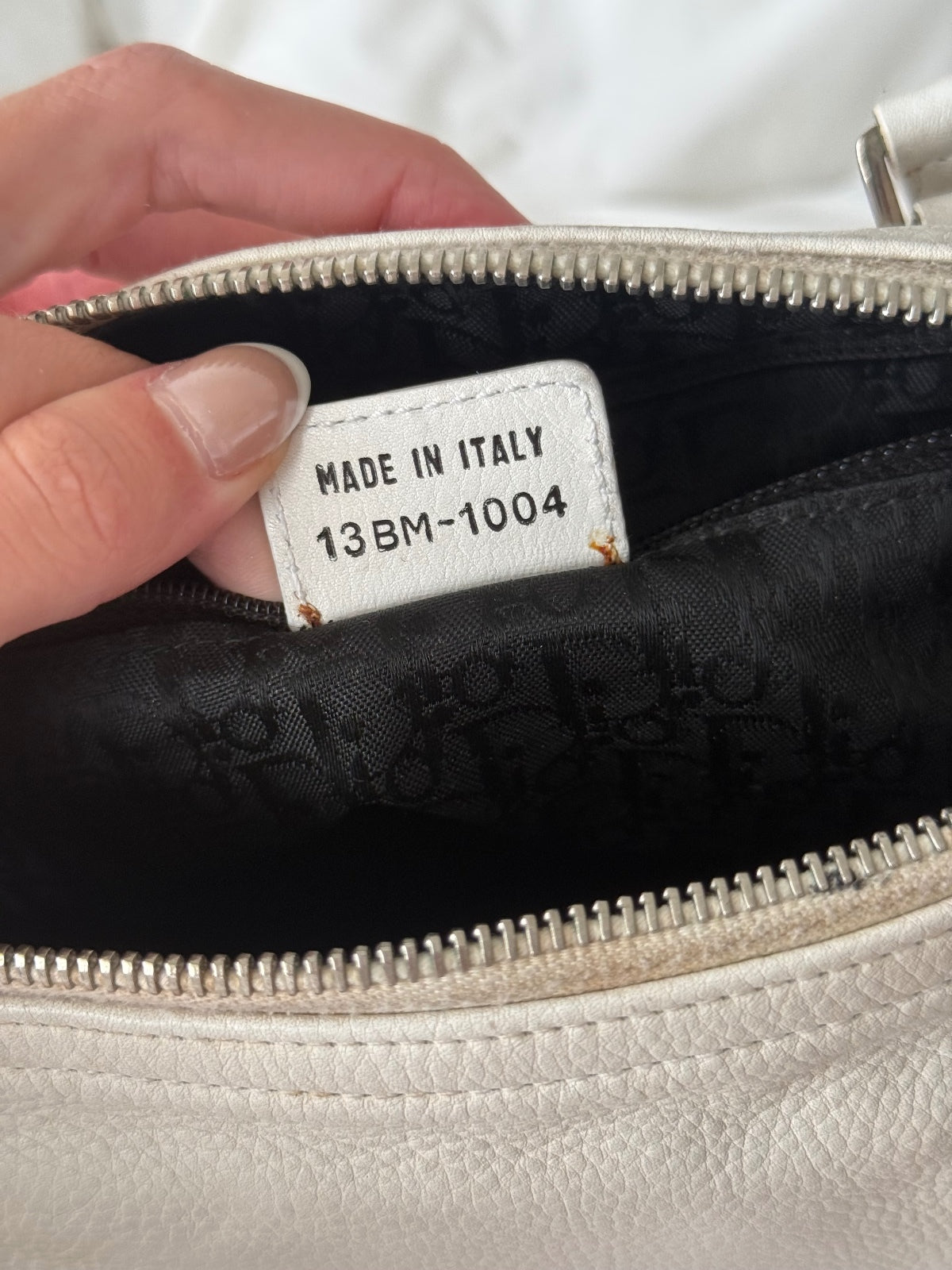 Christian Dior White Leather Spell Out Charm Shoulder Bag