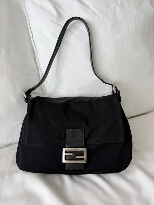 Fendi Black Nylon Mama Baguette Bag