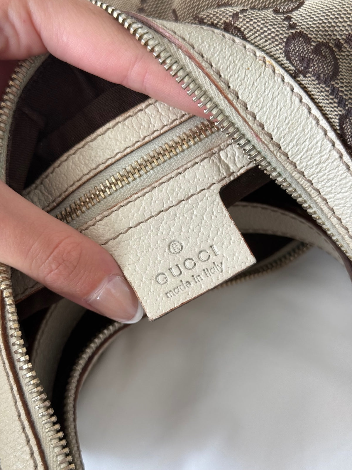 Gucci Ivory Small Monogram Canvas Hobo Bag