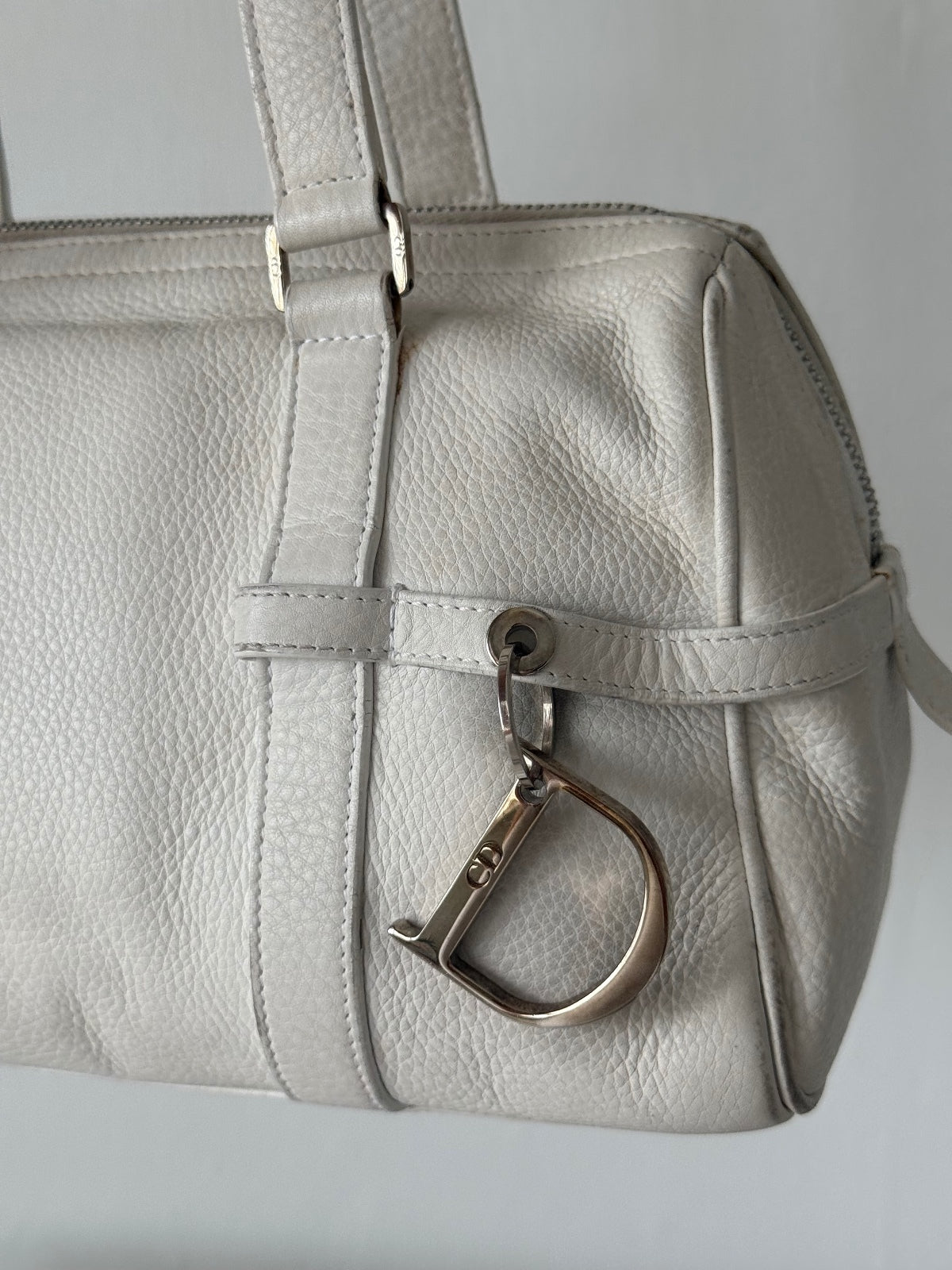 Christian Dior White Leather Spell Out Charm Shoulder Bag
